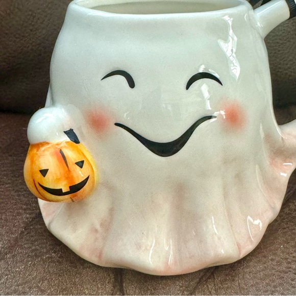 Blue Sky Clayworks Ghost with Jack o’ Lantern Candy Bucket Figural Halloween Mug - Picture 2 of 10